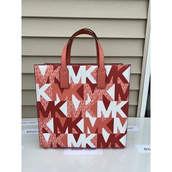 Michael Kors Kenly Tote Large MK Signature Purse Bag Sherbert Multi - Picture 5 of 12